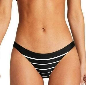 Vitamin A‎ Midnight Stripe Luciana Full Coverage Bikini Bottom Black 6/S